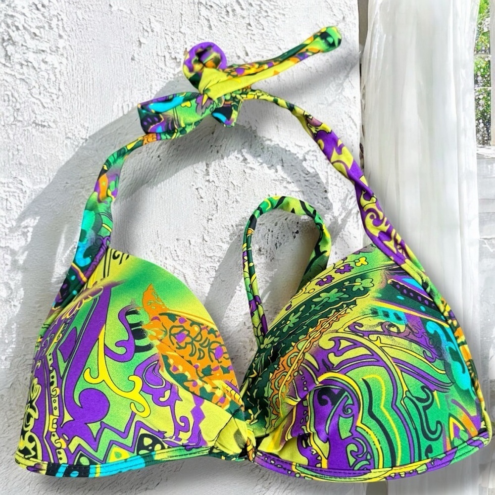 90s y2k halter bikini top - retro festival swimwear 8 rave psychedelic